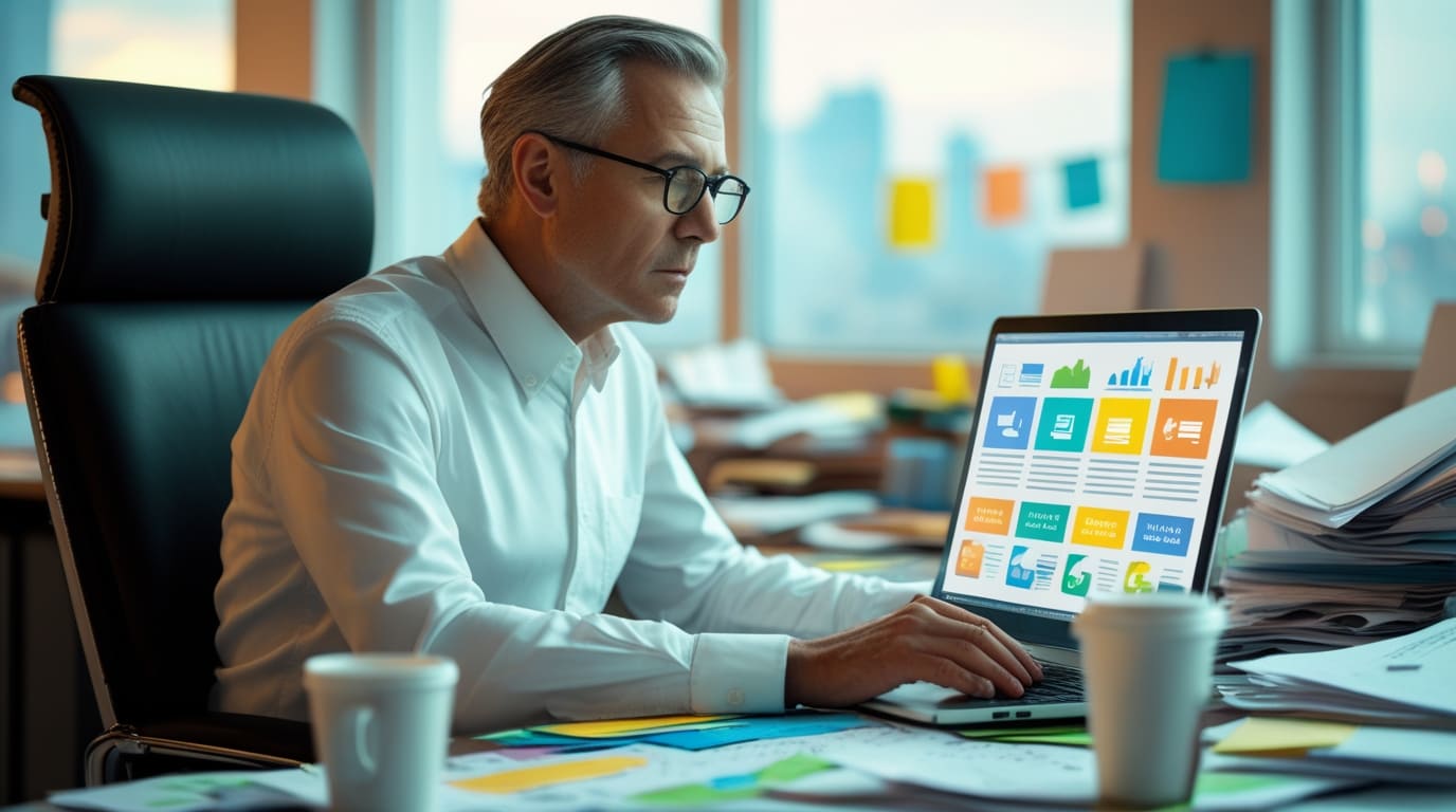 تحليل البيانات2، مشهد يعرض أحد خبراء التسويق يستخدم برامج تحليل الأداء لقياس نتائج الحملات التسويقية، من ادفرت أب